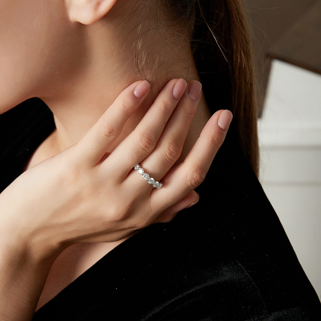 "Eternity" Solid Silver 4 mm Moissanite Band Ring
