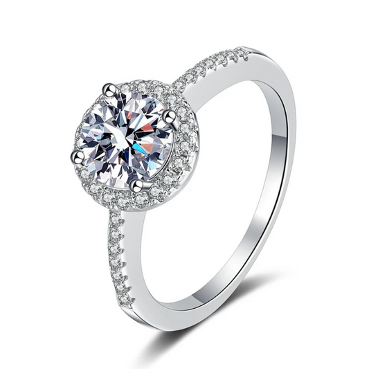 "Halo" Round Brilliant Moissanite Diamond Ring