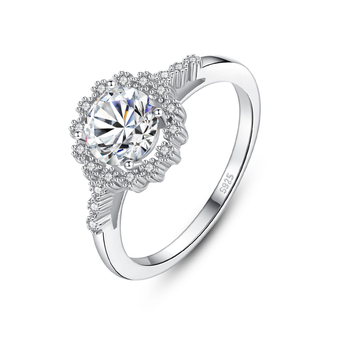 "Flower" Round Brilliant Cut Moissanite Diamond Ring