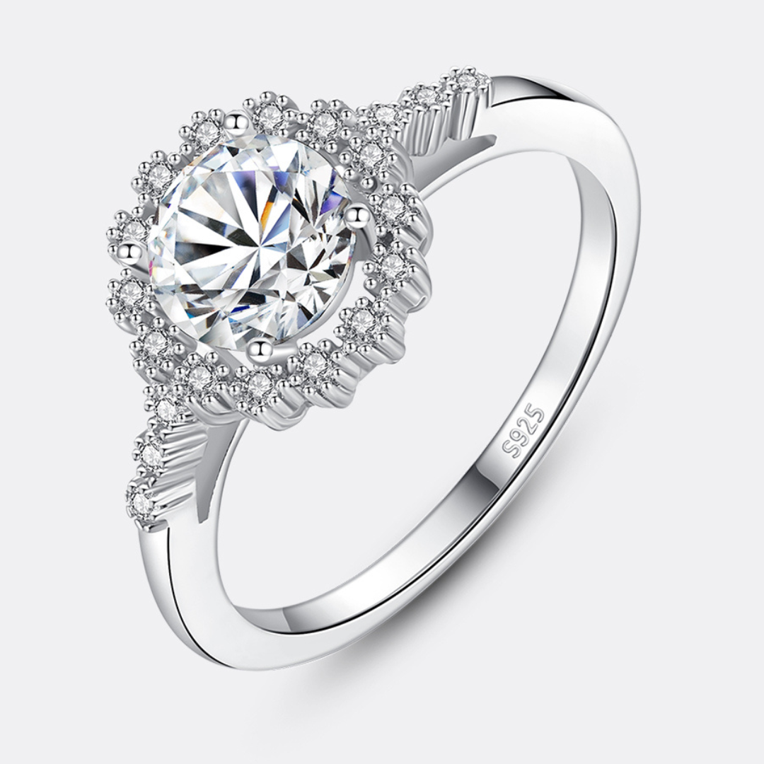 "Flower" Round Brilliant Cut Moissanite Diamond Ring