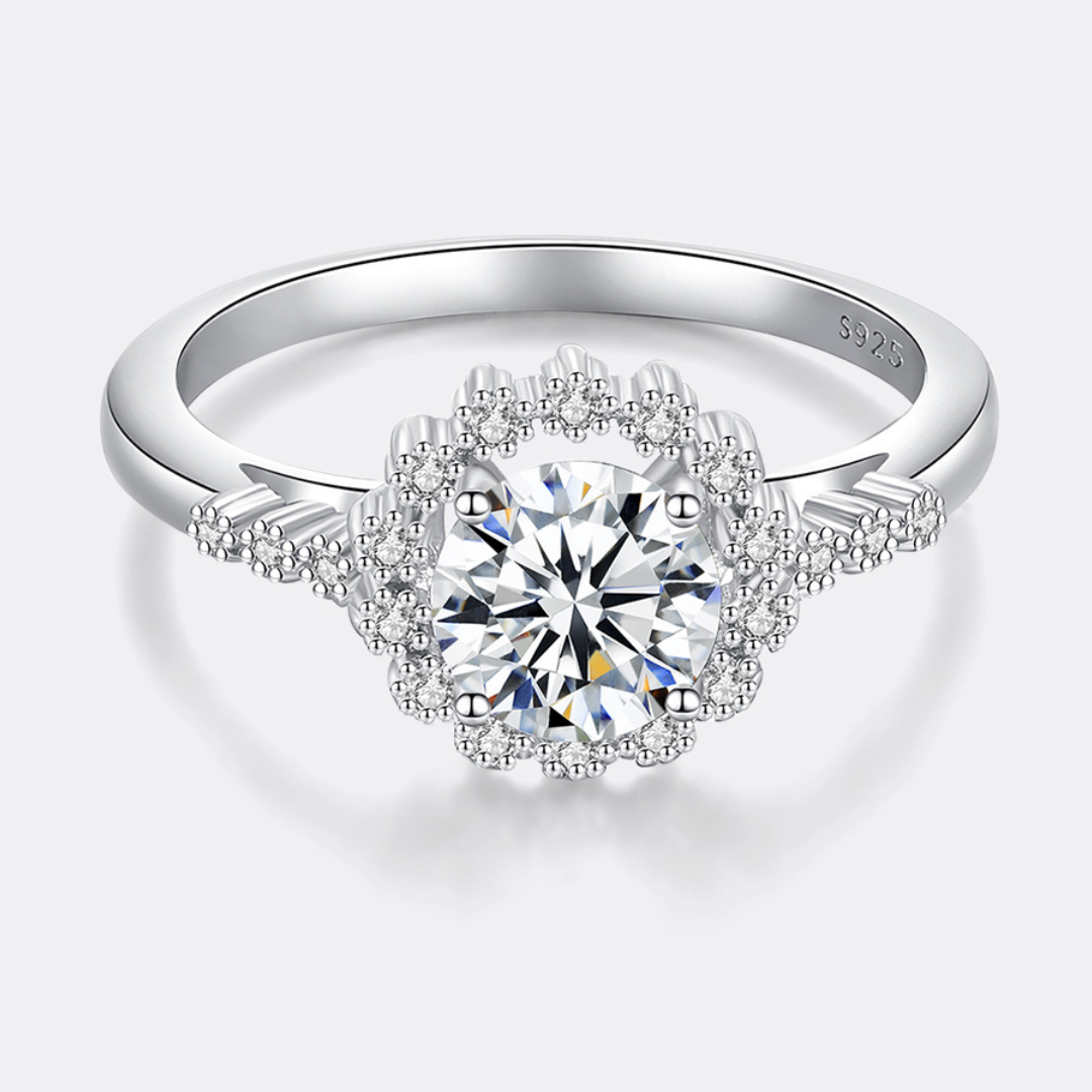 "Flower" Round Brilliant Cut Moissanite Diamond Ring