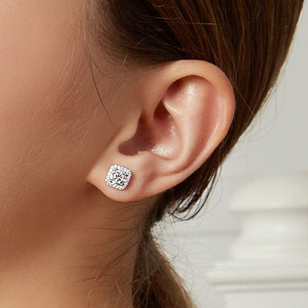 "Halo Sq" Moissanite Diamond Earrings