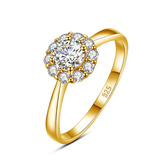 "Gold Halo" Round Brilliant Moissanite Diamond Ring