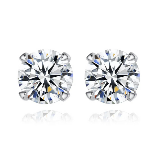 Round Cut 1 Carat Moissanite Diamond Stud Earrings