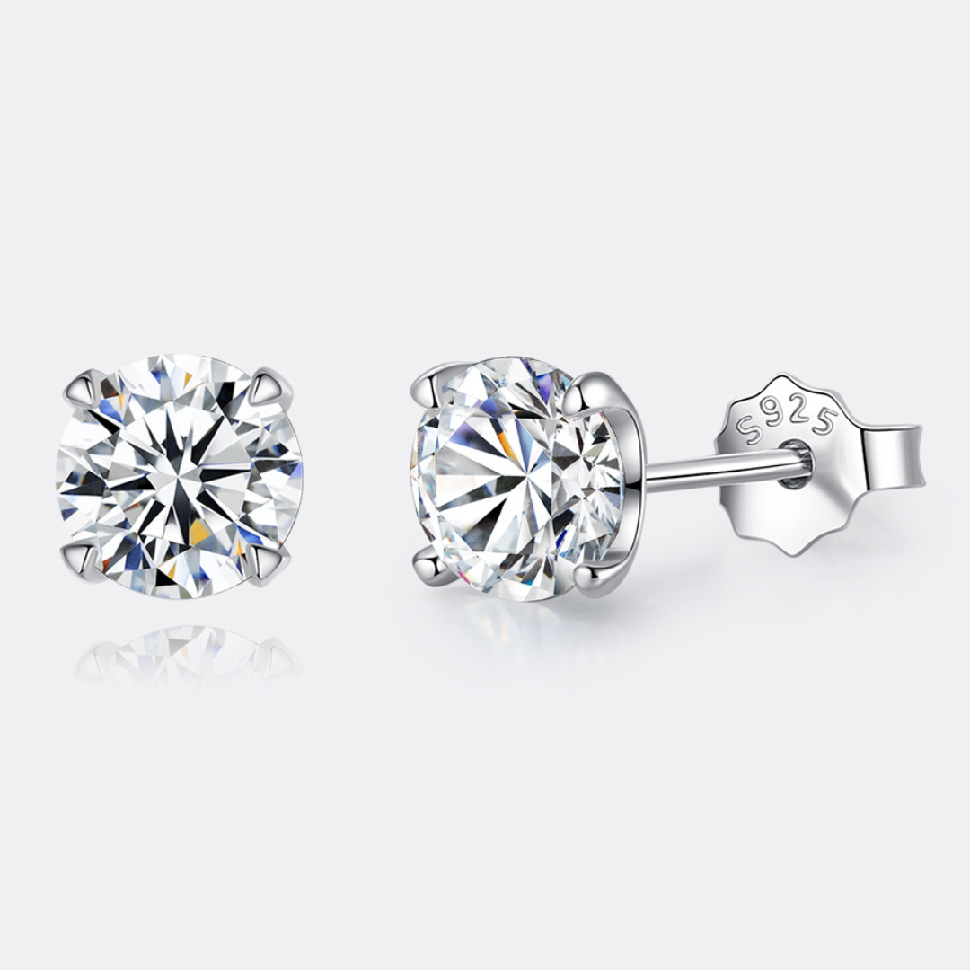 Round Cut 1 Carat Moissanite Diamond Stud Earrings