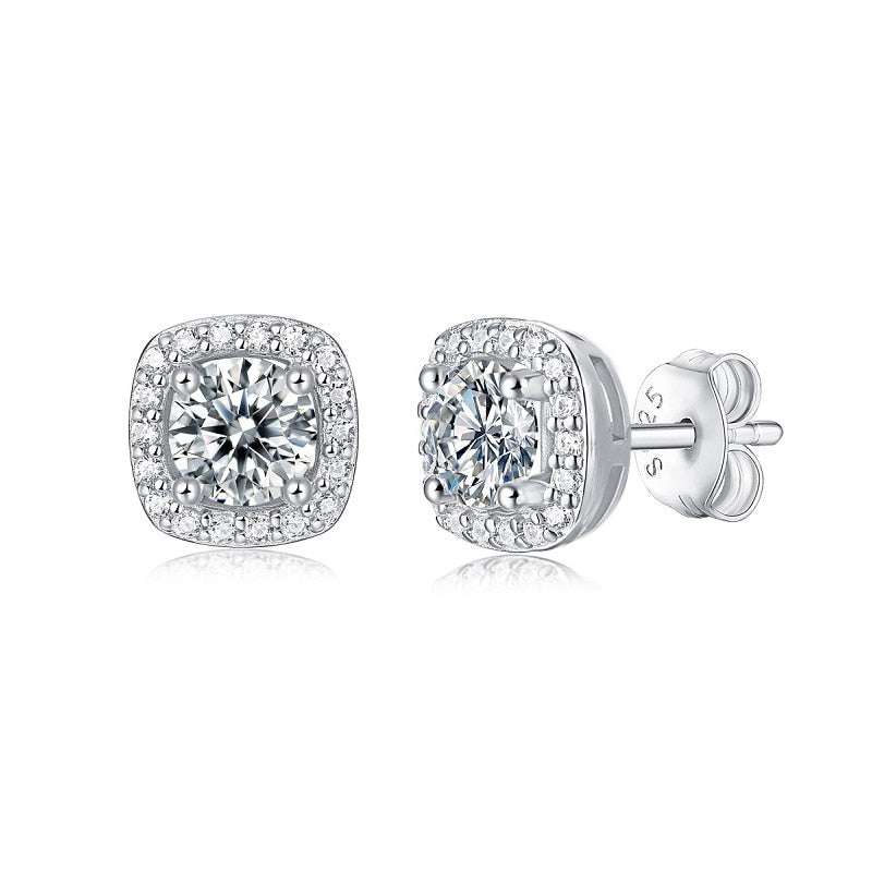 "Halo Sq" Moissanite Diamond Earrings