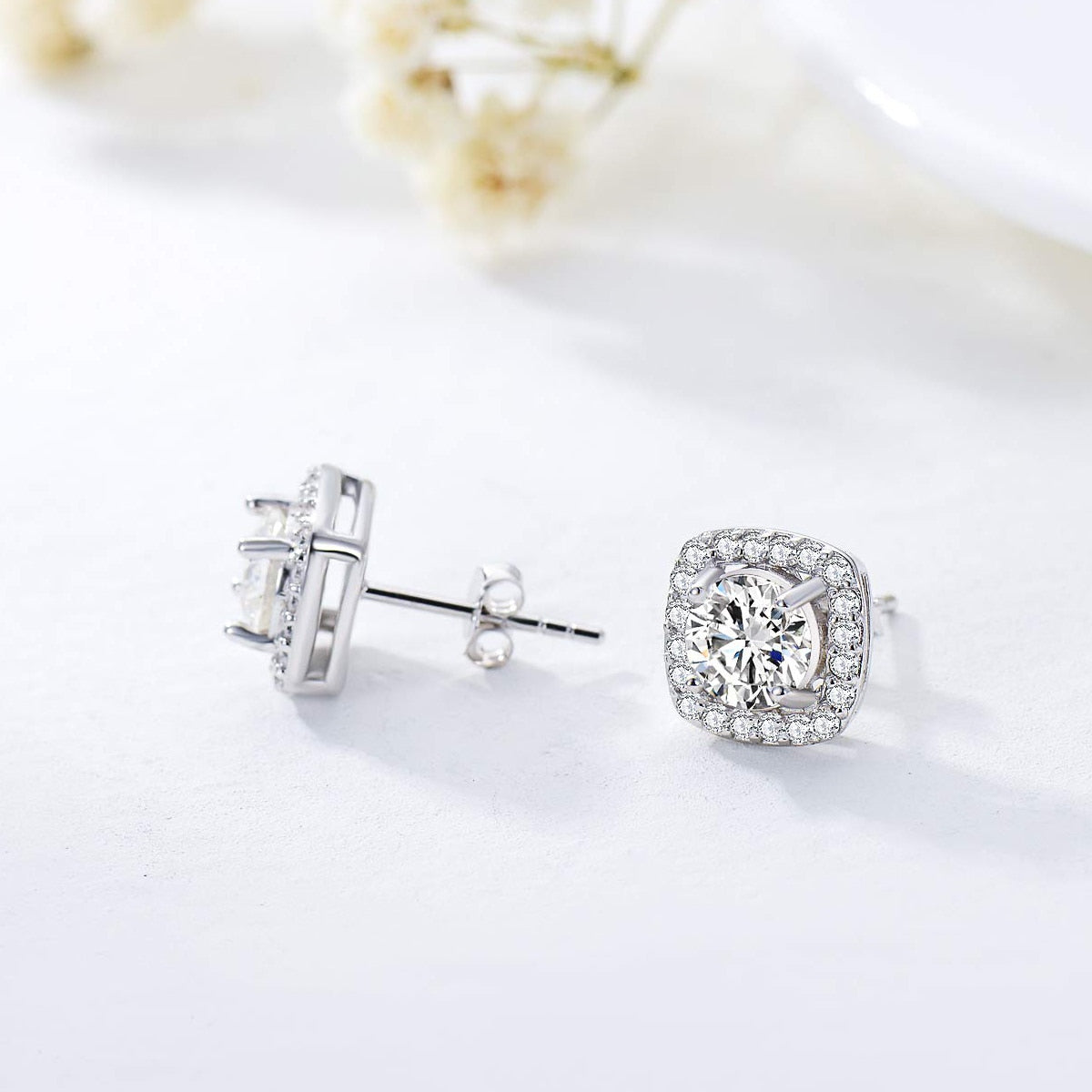 "Halo Sq" Moissanite Diamond Earrings