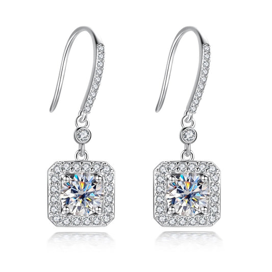 "Sq Drop" Earrings Moissanite Diamond