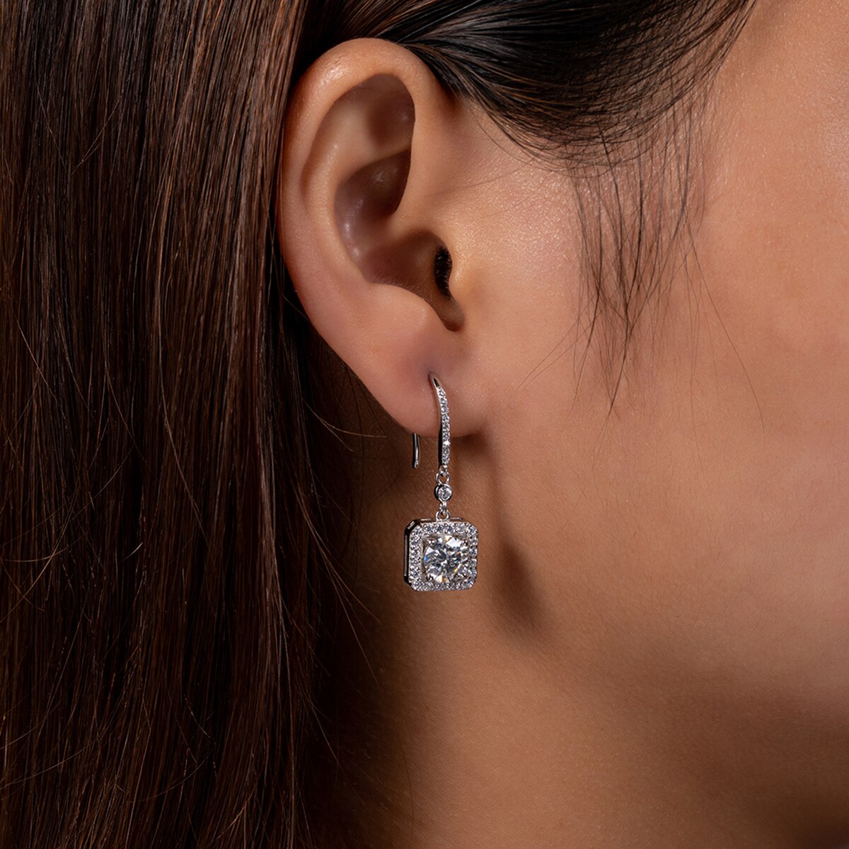 "Sq Drop" Earrings Moissanite Diamond